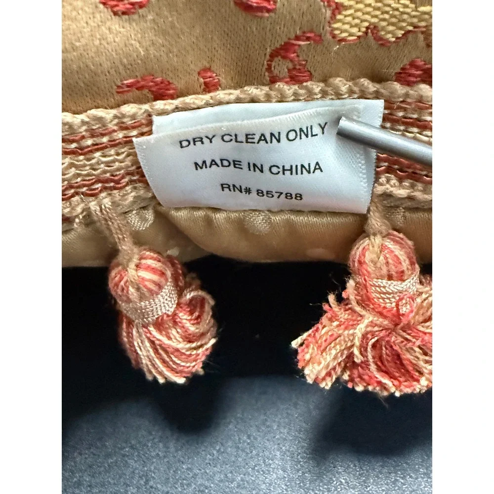 Waterford Linens Set of 2 Red Gold Damask Tassel Fringe Throw Pillows 18x18